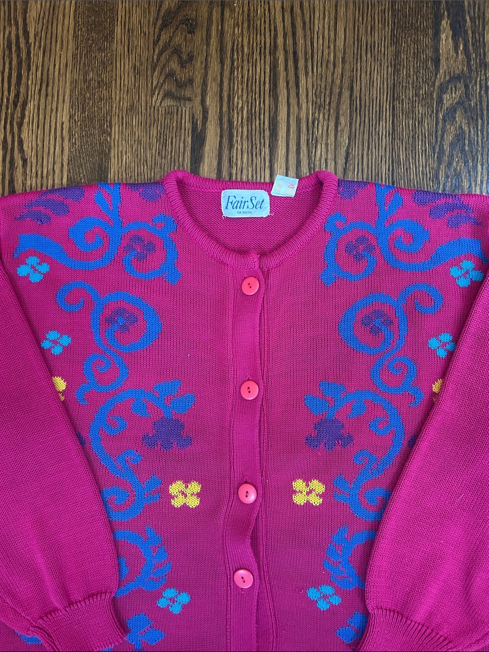 Vintage 90s Floral Knit Cardigan Sweater - Picture 2 of 9